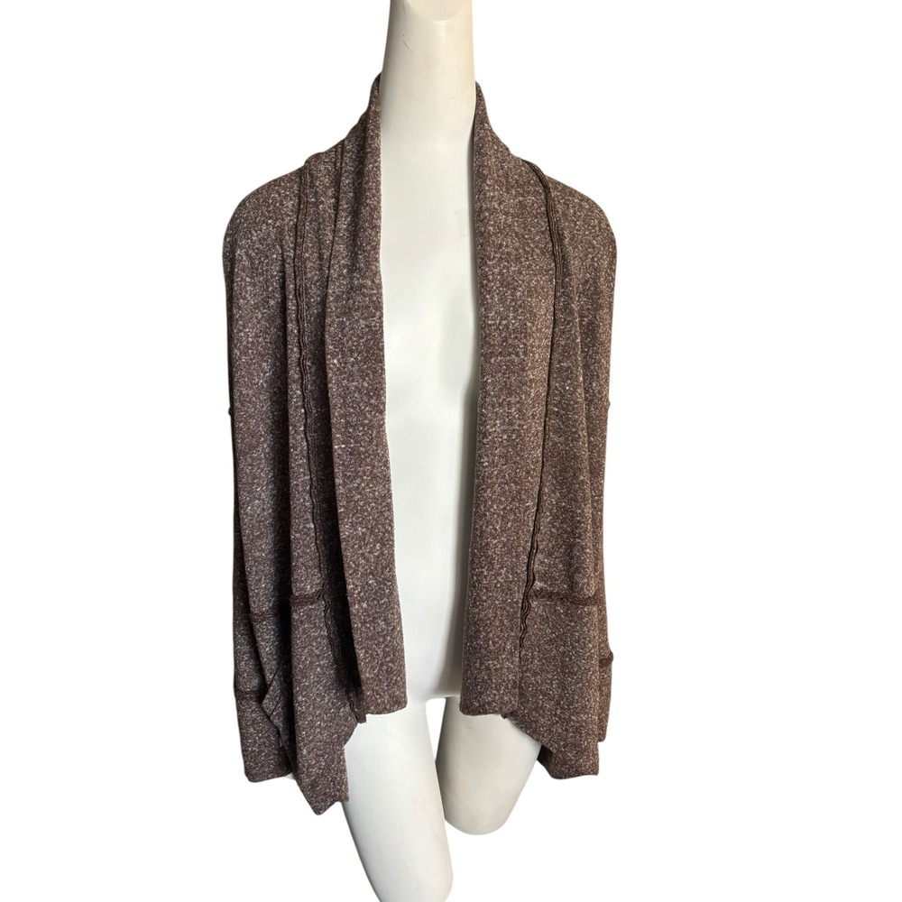 Roots Canada Women's Shawl Collar Cardigan Sweater Brown Speckled Knit Large